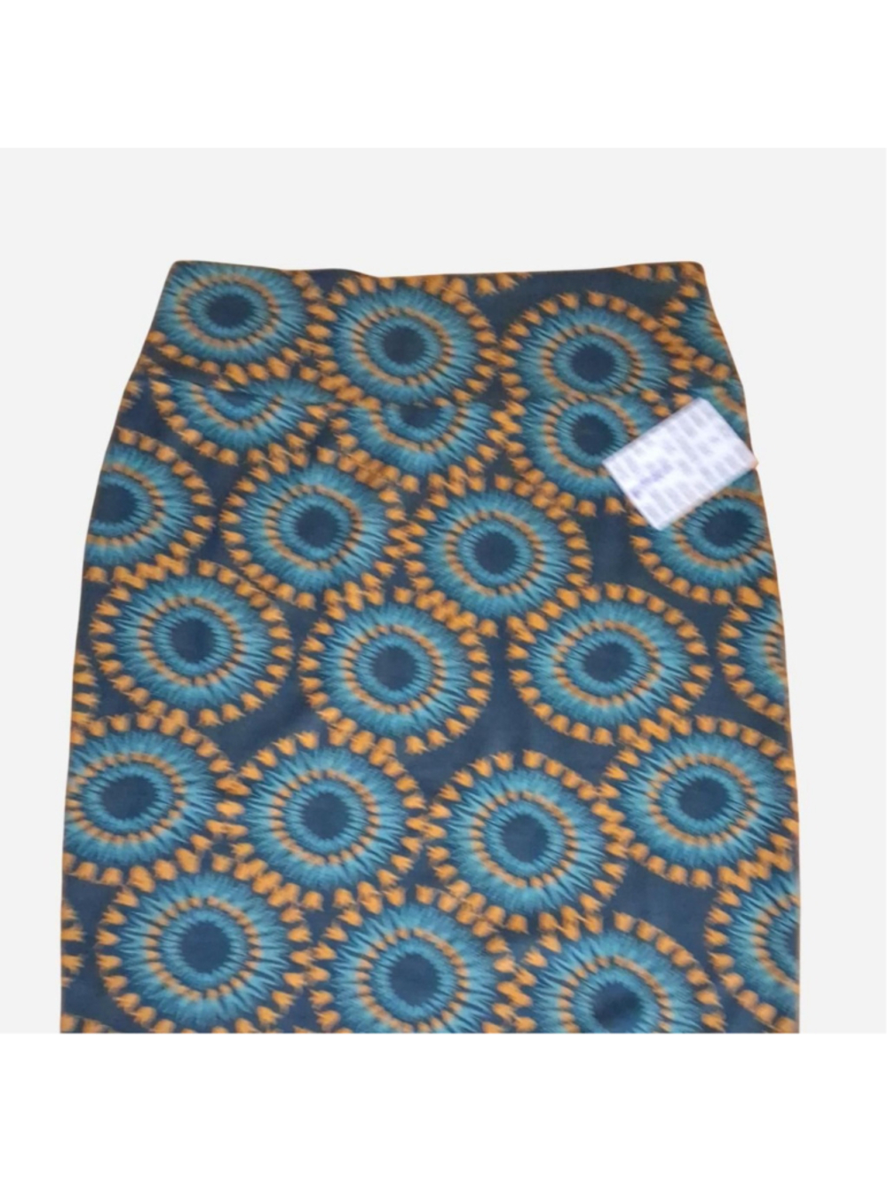 NWT Lularoe Cassie skirt midi pencil skirt blue gold mandala pattern size Large